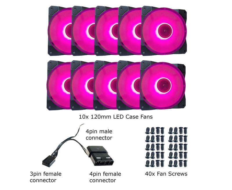 APEVIA CO1012L-PK Cosmos 120mm Pink LED Ultra Quiet Case Fan with 16 LEDs & Anti-Vibration Rubber Pads (10 Pack) - Image 5